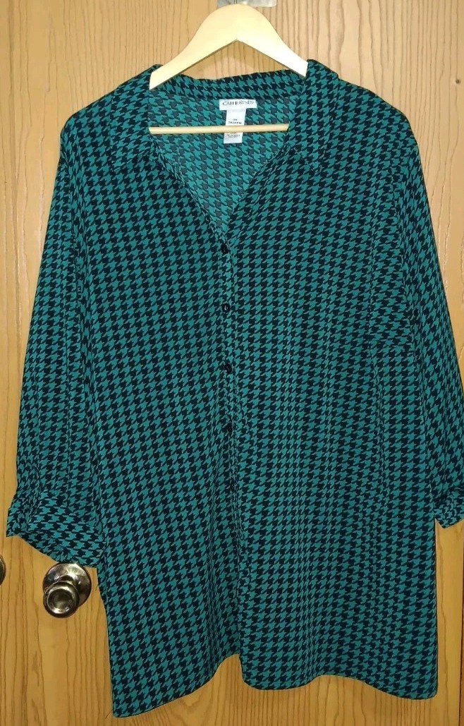 Catherines 3/4 Sleeve Button Up Blouse Womens Size 3XL Green And Black...