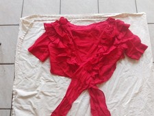 Flamenco Wickelbluse VINTAGE 70er Rüschen bauchfrei Kurzarm BLUTROT 36 38 40