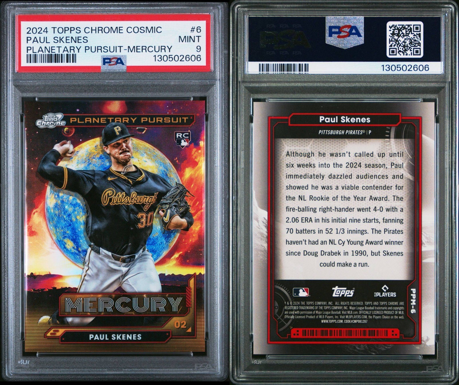 2024 Topps Chrome Cosmic #PPM-6 Paul Skenes Planetary Pursuit Mercury RC PSA 9