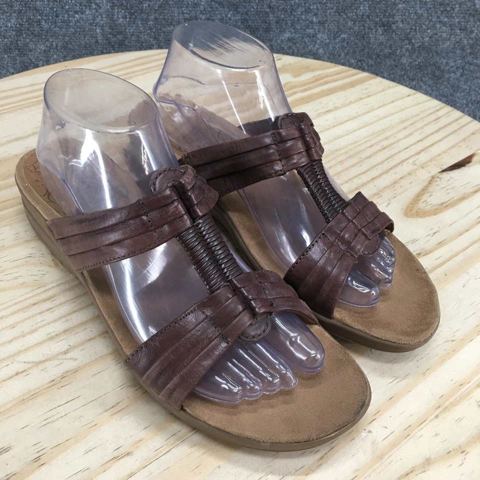 Sandalias BareTraps para mujer 11 M Justee Slide cuero marrón punta abierta tacones de cuña Foto 3 de 4