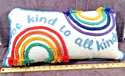 Lumbar Throw Pillow Decorative Rainbow Be Kind To All Kinds 13 x 23 Weighted