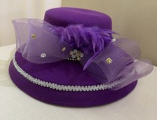 Vintage Donna Vinci Couture WOOL Grape Purple Feathers Bow Sequins Church NWT