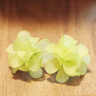 Frosted Lime Green Resin Flower Cluster Stud Earrings Neon Floral Statement