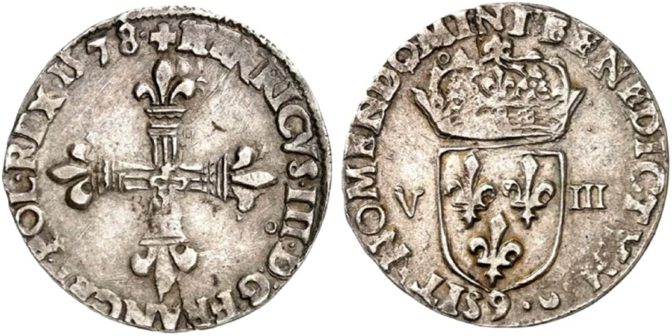 Rare 1/8 écu Henri III 1578 9 (Rennes) - Photo 1/1