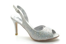 Womens Ladies Glitter Slingback Elegant High Heel Wedding Party Prom Eve Sandals
