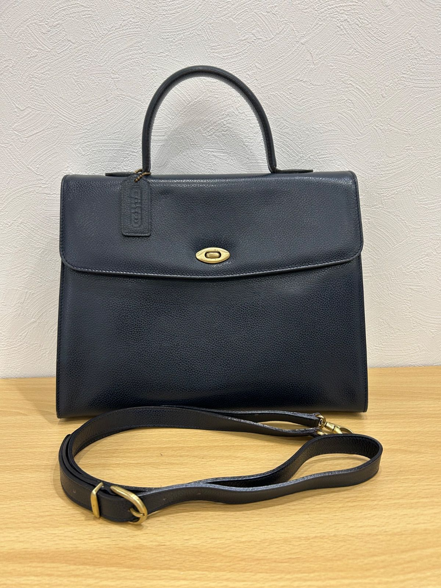 Vintage COACH Italy Madison 4414 Navy Leather Handbag Turnlock