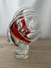 Vintage Art Glass Fish Sculpture Red Clear Heavy Hand Blown Murano Style 2.2kg