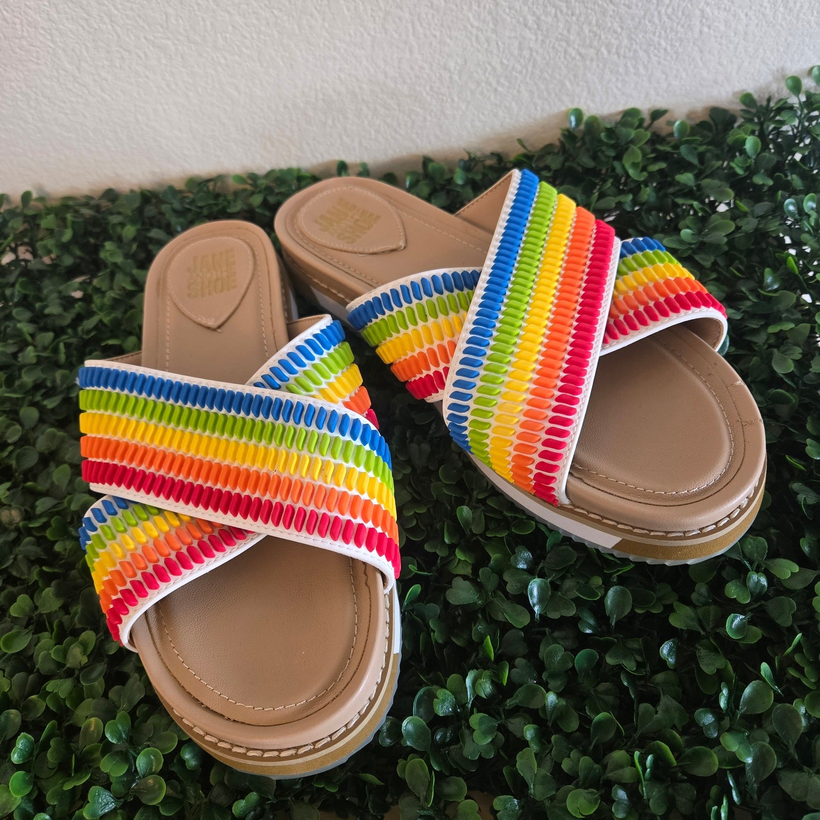 Rainbow flat sandals slides by Jane and the Shoe Juniper