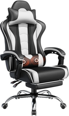 Gaming Chair, Video Game Chair with Massage Lumbar Support and Footrest Height A