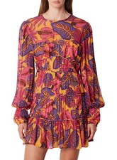 Farm Rio Womens Fruit Dream Pleated Tiered Mini Dress Large Yellow - NWT $265