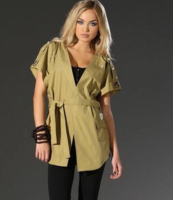 NEU LÄSSIGE BLUSEN-JACKE im SAFARI KIMONO STYLE 32/34 GOLD CUT 80€ khaki *676249 - Bild 1 von 2