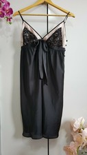 Next Satin schwarzer Slip/Negligee _ Spitze/Schleifendetails _ UK 12