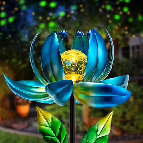 Solar Garden Lights Metal Flower Decor, Colorful Spinning Windmill Lotus Pathway - Picture 11 of 12