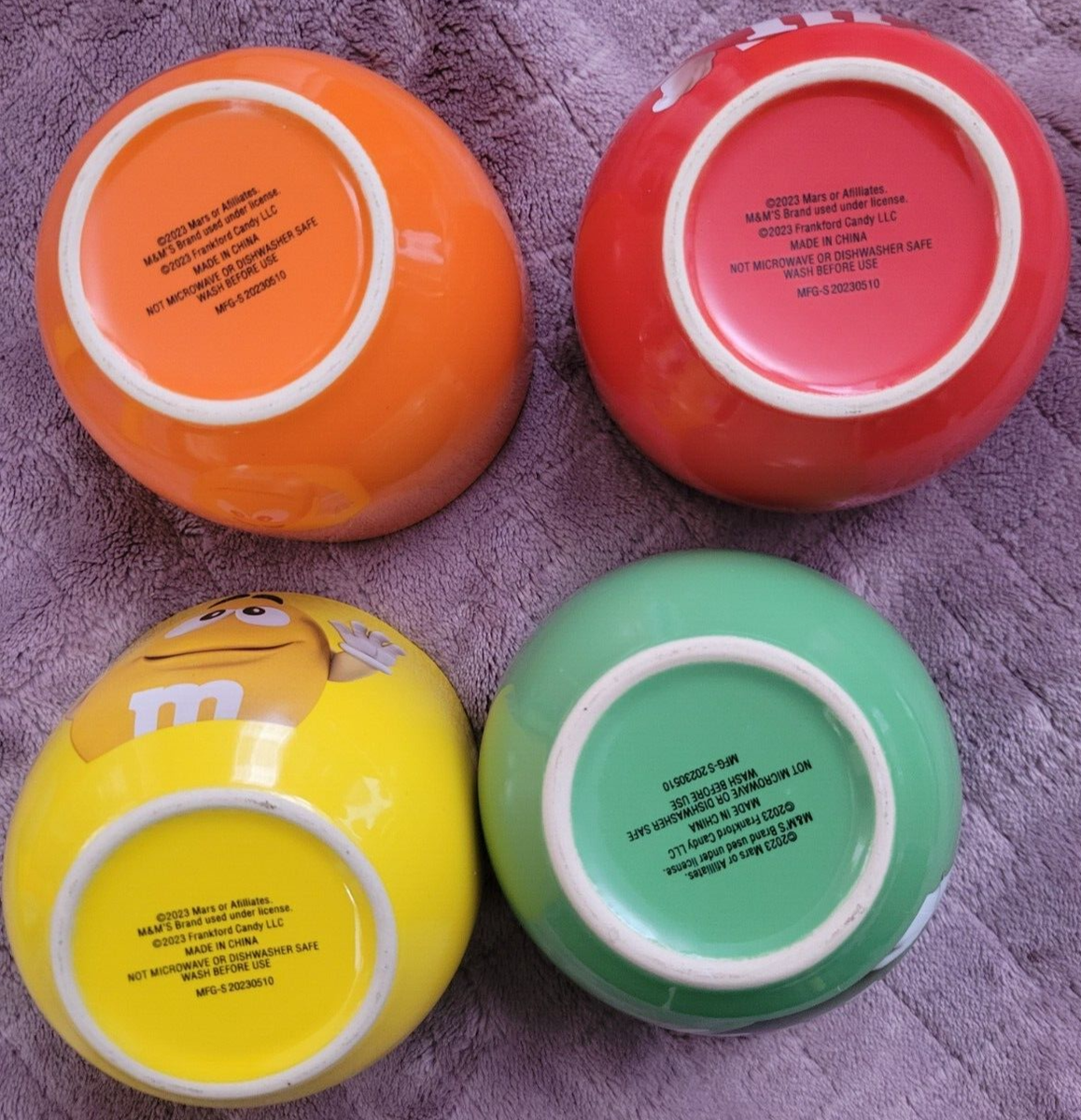 M&M Candy 4x Ceramic Bowls- Limited Edition Red/Green/Yellow