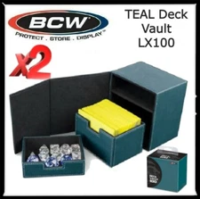 2 Quality BCW Deck TEAL Case LX 100 Gaming Cards Storage Removable Tray & Box 