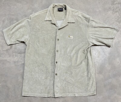 Vintage Karl Kani Jeans Snap Up Short Sleeve Terry Cloth Shirt Mens XL Beige