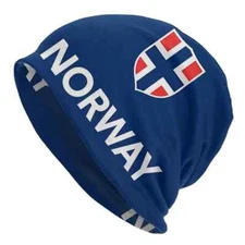 Norway Skully Fashion Beanie w/ National Flag Shield - Blue, White, & Red Unisex