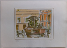 Aldo Riso Fontana Tartarughe Roma Serigrafia Prova artista Firma Timbri 70x50 cm