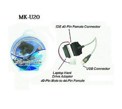 USB 2.0 to IDE Cable Adapter 40/44-Pin for 2.5''/3.5''/ 5.25'' IDE Drives , MK-U20 