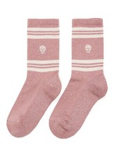 🆕️ Auth ALEXANDER MCQUEEN Metallic Pink SKULL Logo SPORT Women's Socks S M L
