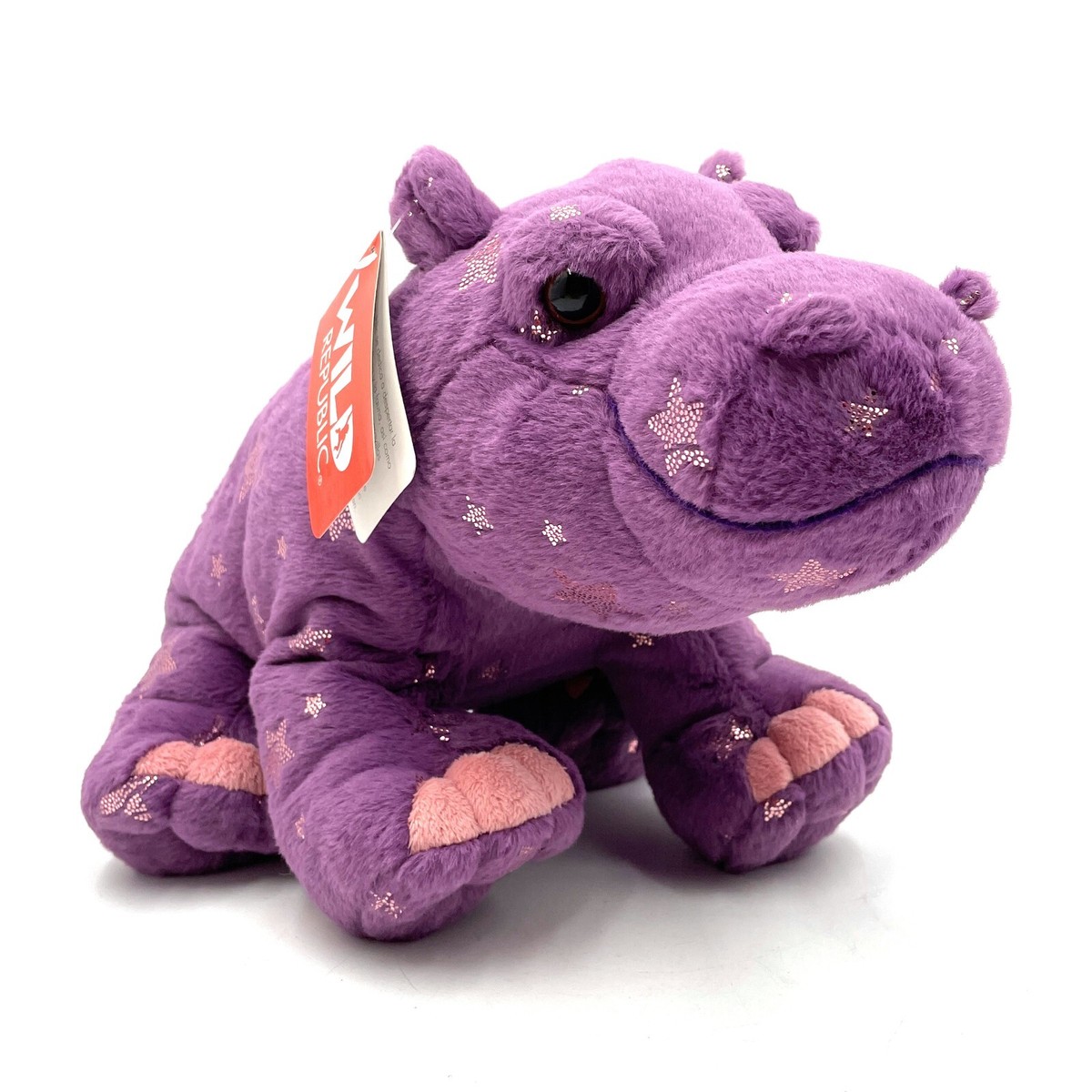 Wild Republic Plus Foilkins Hippo Purple Pink Stars 9