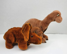 2 Vtg Dakin Dinosaur Plush Triceratops 10x5 Brontosaurus 12x8.5 inch Prehistoric