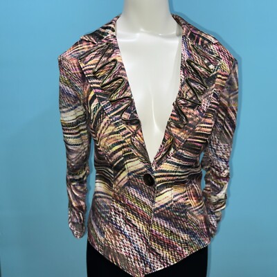 Vintage Alberto Makali Multi Colorful Zipper Festival Blazer 90s 80s Size Small
