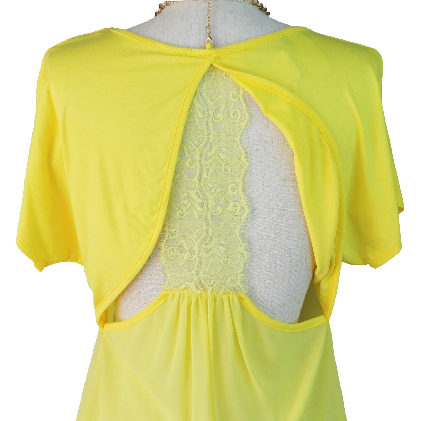 Chiffon Blouse V Neck Shirt Contrast Short Sleeve Cutout Lace Back Career Sexy eBay