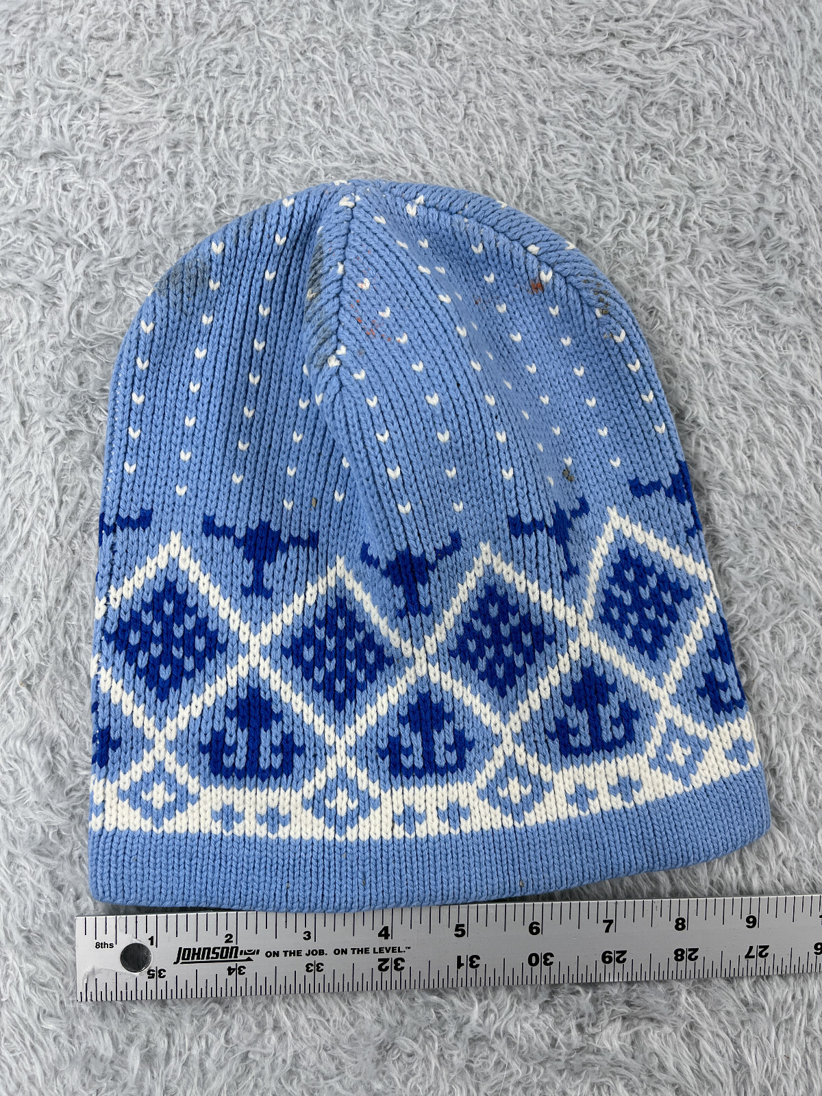 Adult Blue Geometric Knit Beanie Toque for Skiing and Outdoors Acrylic Blend One Size-image