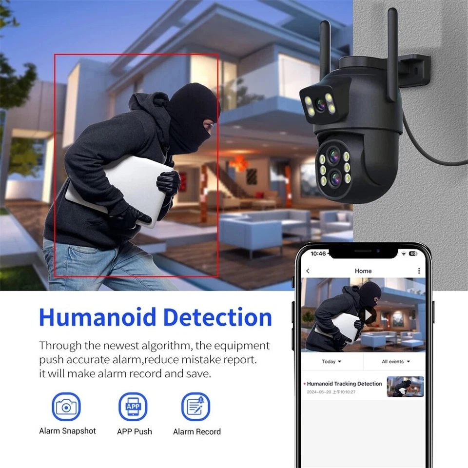 ESCAM QF500 10X Lente Doble 5MP+5MP WiFi Cámara IP Visión Nocturna Panorámica/Inclinación Humanoide Foto 4 de 4