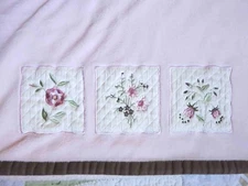 Kidsline 3 Appliqued Quilted Squares w Embroidered Flowers Baby Girl Blanket EUC