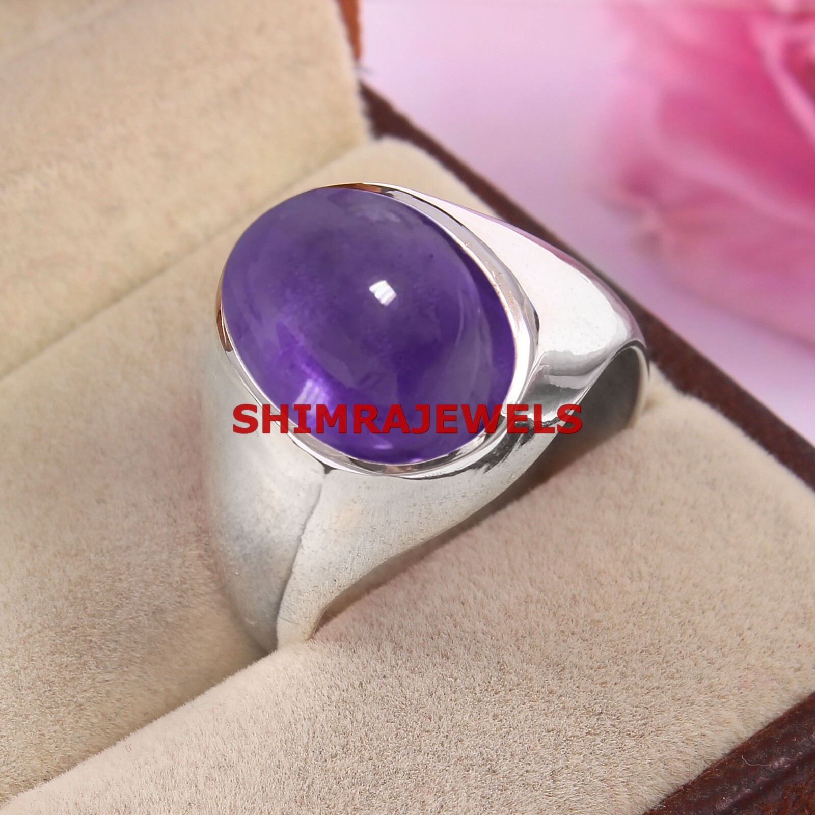 Natural Amethyst Gemstone With 925 Sterling Silver Men's Ring #1081