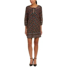 Alice + Olivia Gillian Boho Embroidered Silk Embellished Shift Dress Festive L