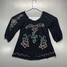 Urban Mangoz Elastic Scoop Neck Beaded Sequin Womens Medium Black  3/4 Sleeve