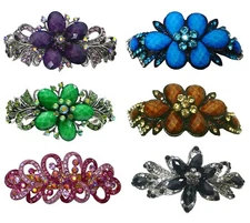 Set of 6 JCGY Large Crystal Thick Hair Barrettes Combo 4 Unique Styles 0052-6