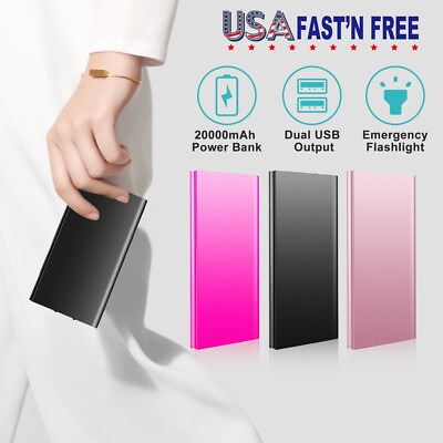 20000mAh Power Bank Ultra-thin External Battery w/ USB Ports for Phone  Charger
