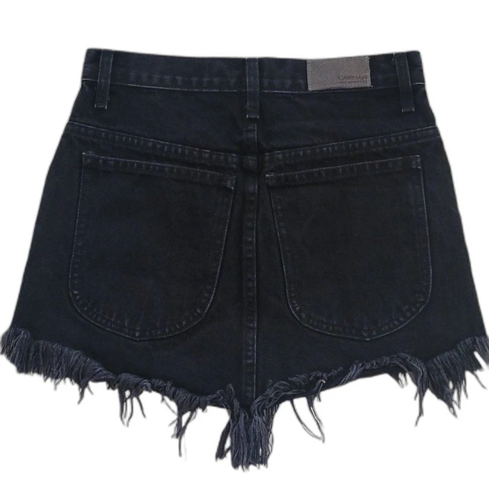 Carmar Beatrice Black Denim Grunge Zip Up Mini Skirt Leopard Trim Frayed Hem - Image 3 of 4