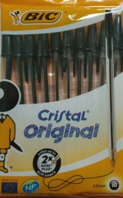 BIC Cristal Original schwarze Stifte im Etui - Packung mit 10 Stiften (1,0 mm)