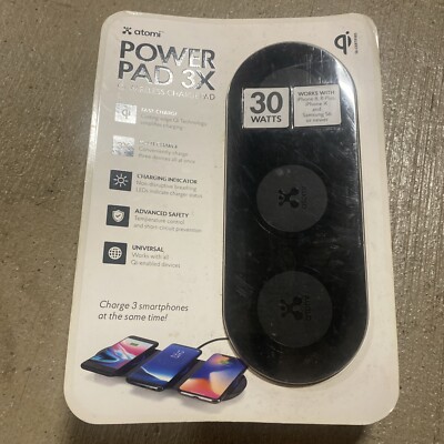 Atomi Power Pad 3X Qi Wireless Charge Pad 30 Watts, Fast Charge, NEW