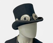 Top Hat With Jumbo Concho Leather Hat Band Vintage Wool Victorian Mad Hatter