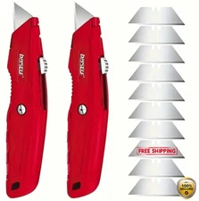 2 Pack Utility Box Cutters + 10 Blades – Heavy‑Duty Razor Knife Set - NEW