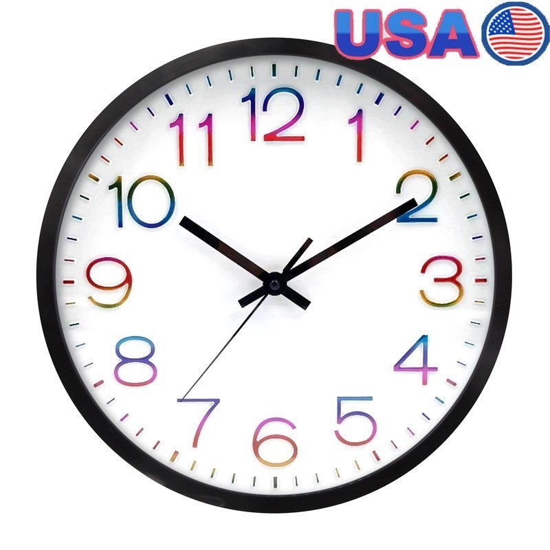 Modern 12 Inch Wall Clock Easy Read Colorful Numbers Quiet Accurate Timekeeping