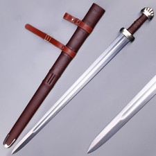 Medieval Viking Sword, 1060 Carbon Steel, Norse Sword with Brown Leather