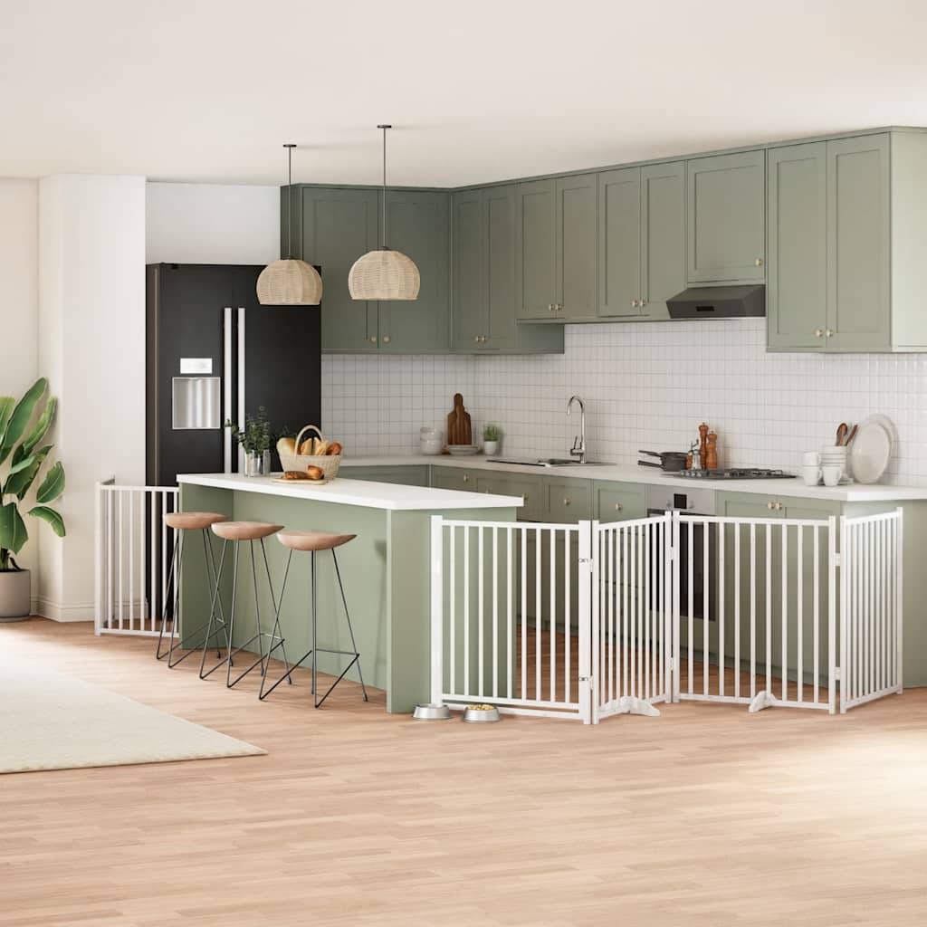 Barriera Sicurezza Cani 480cm 6 Pannelli - Legno Pioppo Bianco
