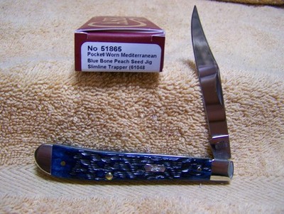 CASE XX 51865 SLIMLINE TRAPPER KNIFE POCKET WORN MEDITERRANEAN BLUE BONE 6137 SS