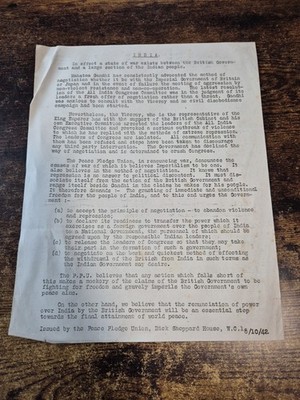 Peace Pledge Union Issue Referencing India & Mahatma Ghandi - Oct 1942 - PB