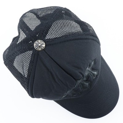 CHROME HEARTS 3 Cemetery Cross cap black polyester/leather cross