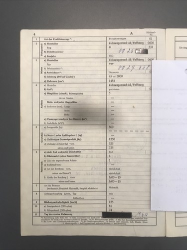 VW Volkswagen Typ 31 STH 1962 1500er Dokumente 1.5 Motor 45 PS Abmeldung 08/70