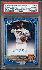 2025 Bowman Chrome Leo De Vries Auto Blue Mega Refractor /150 PSA 10 - POP 12