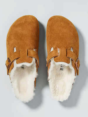 Women's Birkenstock Boston Shearling Narrow Suede Clog - Mink